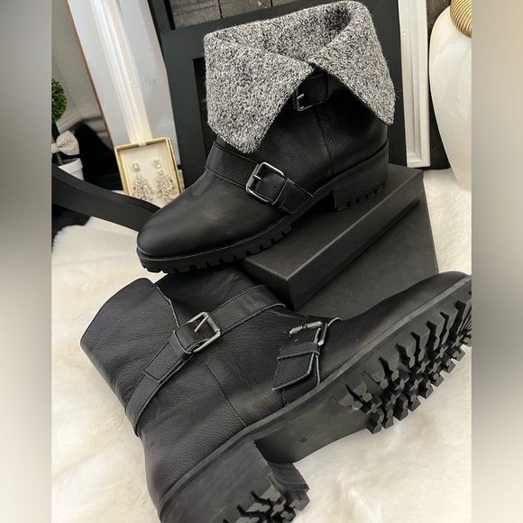 SPLENDID Black Karyln LL2312 Moto Motorcycle Leather Sherpa lined fold down 10 - Picture 10 of 16